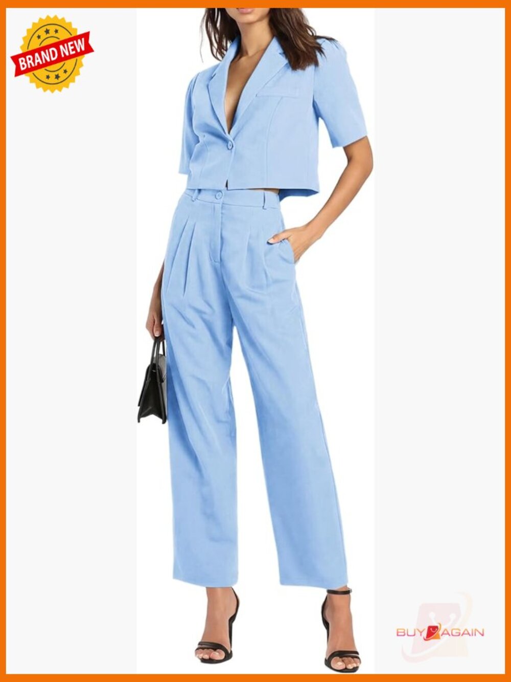 2 Piece Pantsuit Set - Cropped Blazer & Wide Leg Pants Work Outfit